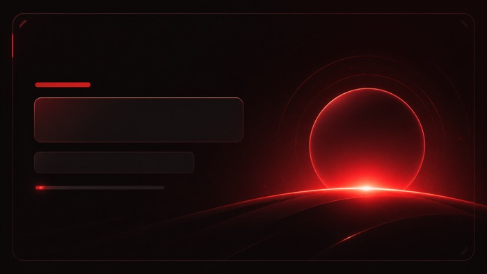 Dark presentation title slide with a glowing red horizon and bold cover layout.